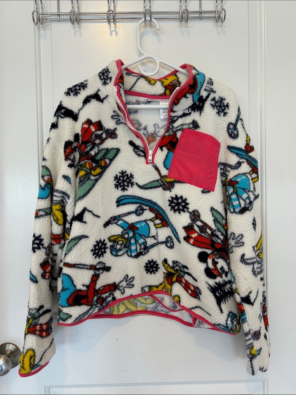 Mickey and Friends Winter Ski Character Sherpa Pullover with Pink Trim